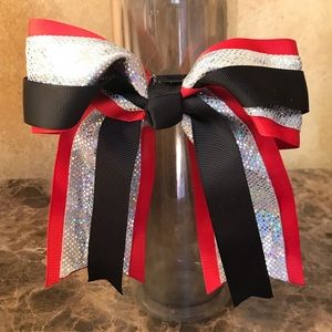 Red, silver and black cheer bow